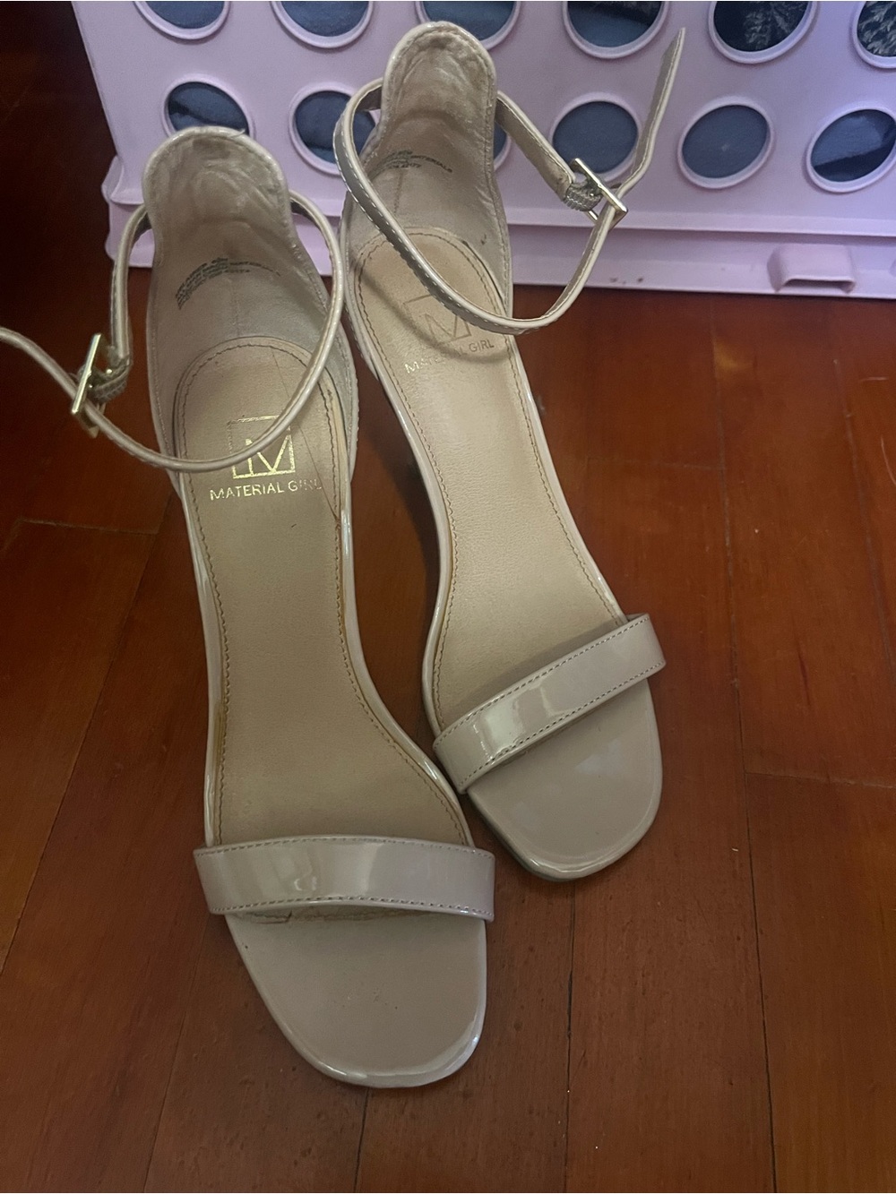 Material Girl Beige Ankle-Strap Heels